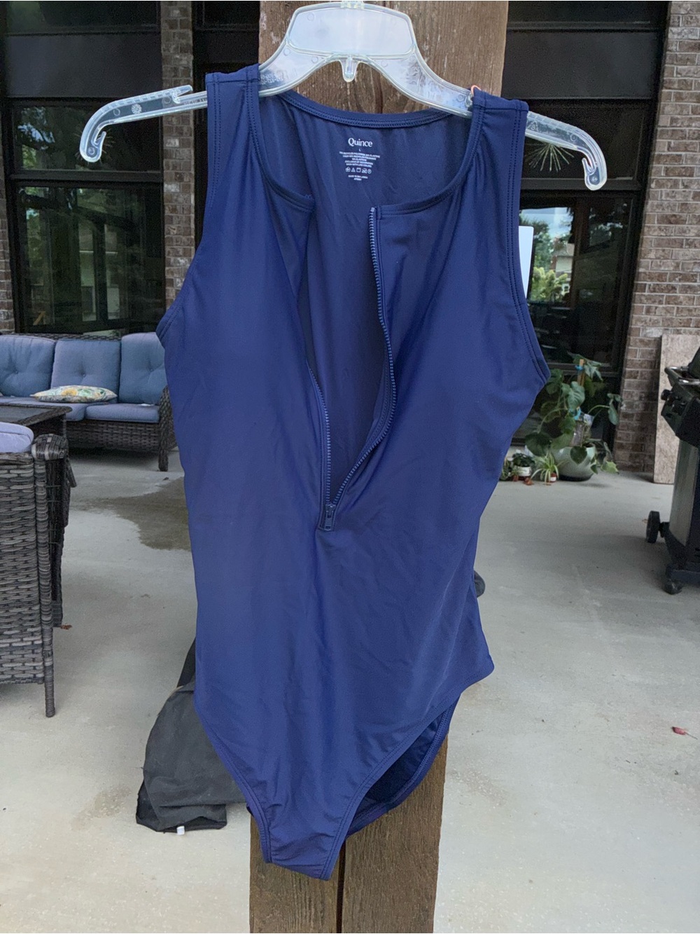 Quince Women's Navy Zip-Front One-Piece Swimsuit